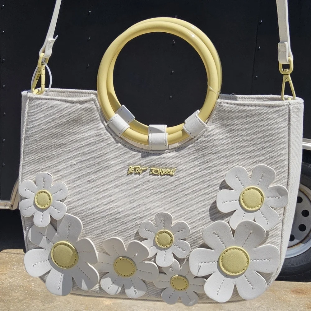 Betsey Johnson Cream and Yellow Satchel with Floral Design - Picture 1 of 7